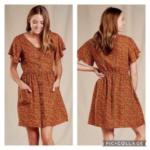 Toad & Co | Hillrose Button Front Dress Chestnut Ditsy Print